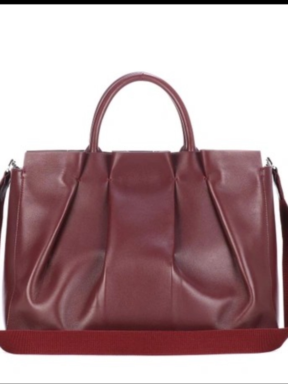 The Row Burgundy Pleated Leather Crossbody Tote